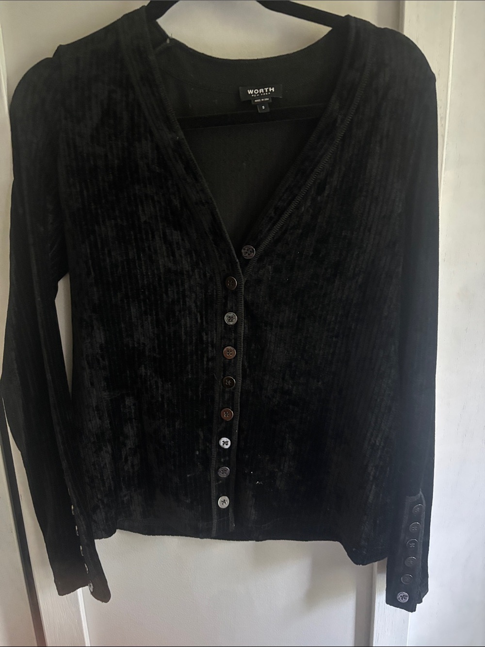 Worth Black Velvet Button-Front Cardigan